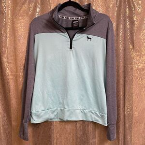 PINK Victorias Secret Light Blue Gray Fitted Ultimate Active Zip Pullover Large